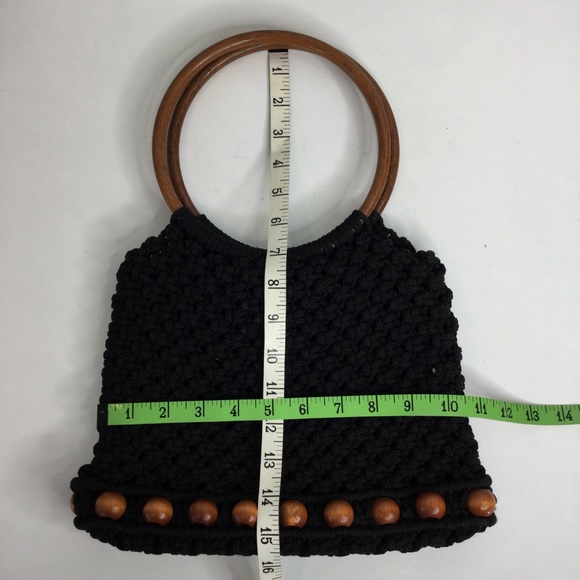 Vintage macrame wood bead small satchel bag - Picture 5 of 8